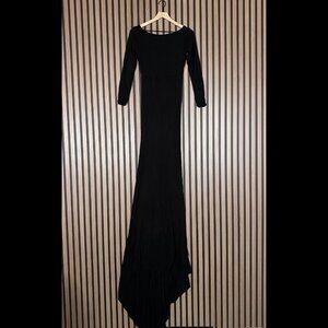 Sew Trendy Maternity Gown XS Womens Black Maxi Chiffon Knit Long Sleeve